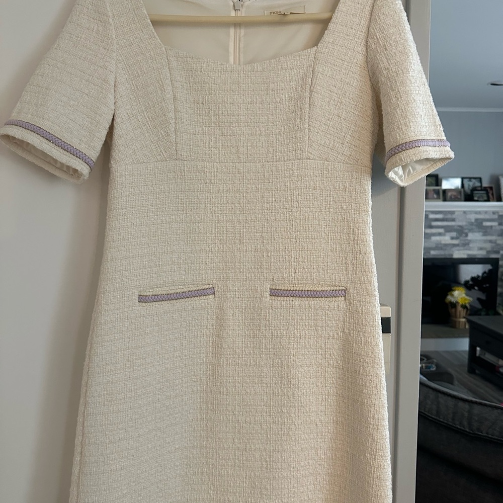 Maje Cream Mini Dress with Purple Trim